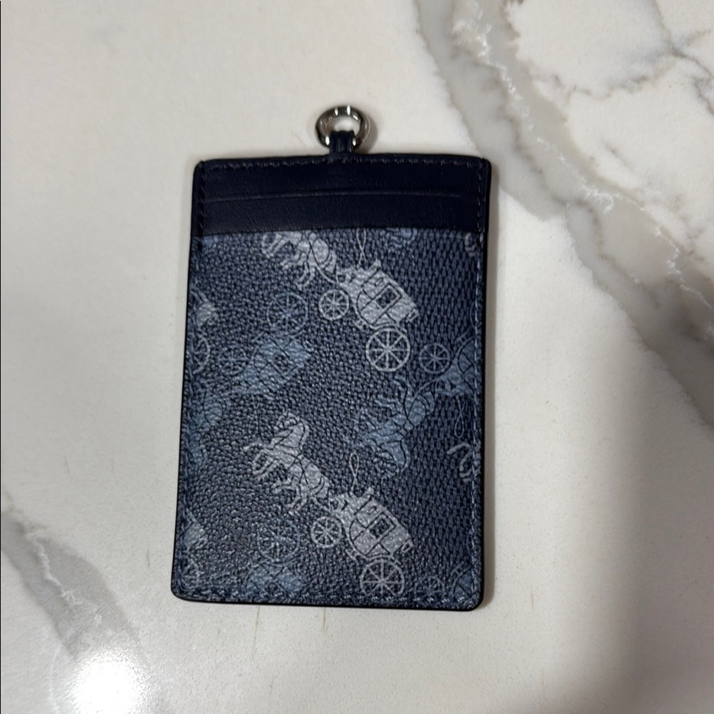 Coach Black and Gray Carriage Print Card Holder